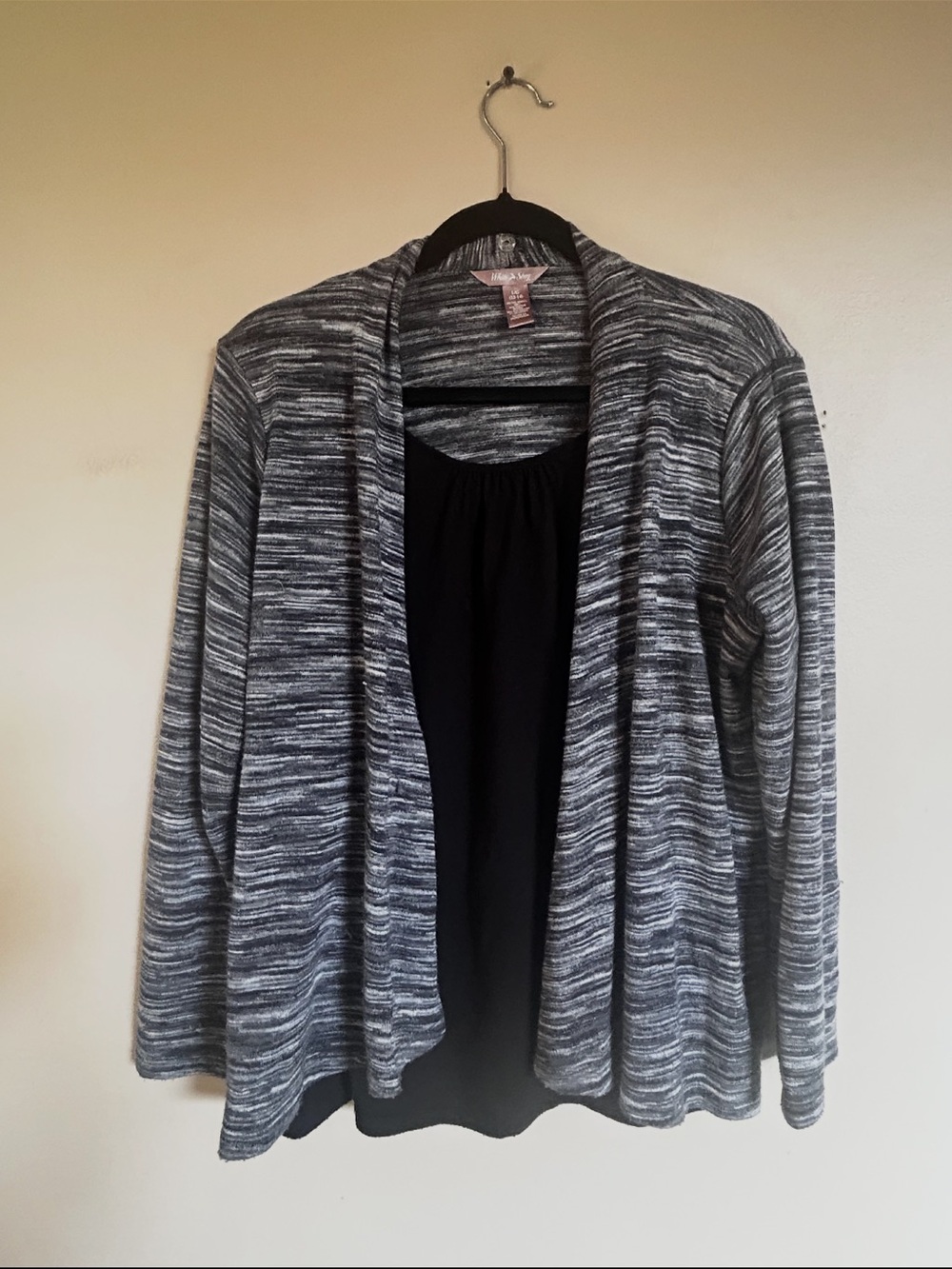 White Stag Women’s L 12-14 2-in-1 Black Tank & Marled Open Cardigan Top